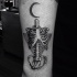 Engraving style black ink human skull with moon tattoo