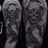 Engraving style black ink shoulder tattoo of Grimm reaper