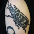 Engraving style black ink tattoo of cool bug