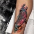 Engraving style colored leg tattoo of vintage roller