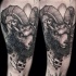 Engraving style colored tattoo of demonic goat