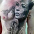 Fabulous black ink mystical demonic woman portrait tattoo on chest