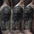 Fantasy style colored shoulder tattoo of mystical warrior