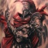 Fantasy style colored shoulder tattoo of big warrior