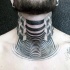 Geometrical style black and white neck tattoo of hypnotic ornament