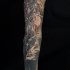 Graet black and white abstract full sleeve tattoo