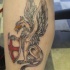 particolare grifone con scudo e croce rossa tatuaggio su stinco