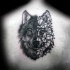 Half realistic half geometrical style back tattoo of wolf head