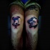 Homemade illustrative style knees tattoo of sailor and black panther