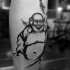 Homemade style black ink leg tattoo of funny Buddha statue
