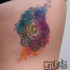 Homemade watercolor like back tattoo of ornamental flower