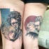 Horror style colored thighs tattoo of various monsters