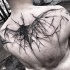 Horror estilo grande tinta preta superior tatuagem traseira de morcego assustador