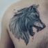 Illustrative style colored chest tattoo of creepy wolf
