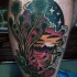 illustrative style colored leg tattoo of beautiful picture