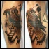 Illustrative style colored leg tattoo of eagle original symbol
