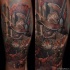 Illustrative style colored leg tattoo of vintage gladiator