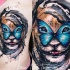Illustrative style colored lion with butterfly tattoo on side