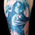 Illustrative style colored shoulder tattoo of mystic woman