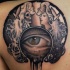 Illustrativer Stil farbiges Schulter Tattoo mit Portraits der Frauen und menschlichem Auge