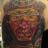 Illustrative style colored shoulder tattoo of samurai warrior