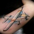 Illustrative style colored tattoo of large plane