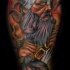 Illustrative style colored tattoo of viking warrior