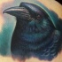 Illustrativer Stil mehrfarbiges Rücken Tattoo mit Krähe