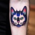 Estilo ilustrativo pintado por David Cote antebraço tatuagem de gato