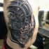 Incredible 3D style black ink human skull combined with mechanical clock