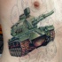 Incredible colored side tattoo fo modern American tank