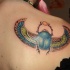 Interesting designed and colored bug with bird wings tattoo on back