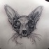 Grande estilo 3D ponto de volta tatuagem de caveira de gato com orelhas