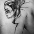 Tatuagem de esboço de fantasia de tinta preta grande por Inez Janiak de mulher com asas de morcego