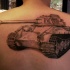 Large lifelike detailed upper back tattoo of german Panther tank