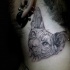 Tatuagem grande e muito detalhada no pescoço da cabeça do gato esfinge