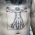 Linework estilo tatuagem de barriga de tinta preta de retrato homem vitruviano