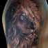 Tatuaggio sul deltoide la faccia di  leone pensieroso
