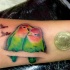 bei uccelli innamorati colorati disegno su polso tatuaggio