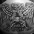 Magnificent black ink 3D like upper back tattoo of ancient wall sculpture