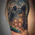 Magnificent multicolored shoulder tattoo of fantasy robot