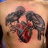 meraviglioso colorato dipinto grandi uccelli con cuore tatuaggio su petto