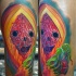 Marvelous illustrative style colored thigh tattoo of monster plant
