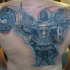Marvelous very detailed massive angel warrior tattoo on whole back combined with little Asian symbol