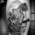 Tatuaje  de Godzilla peligrosa en la agua, colores negro blanco