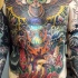 Massive old school style colored various animals tattoo on whole chest