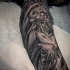 Mittleres schwarzes fantastisches Monster Skelett Tattoo am Bein