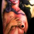 Mexican traditional style colored shoulder tattoo of big naked woman