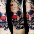 Modern style colored arm tattoo of clown maniac face