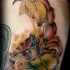 Modern style colored detailed crab tattoo with lemon slice